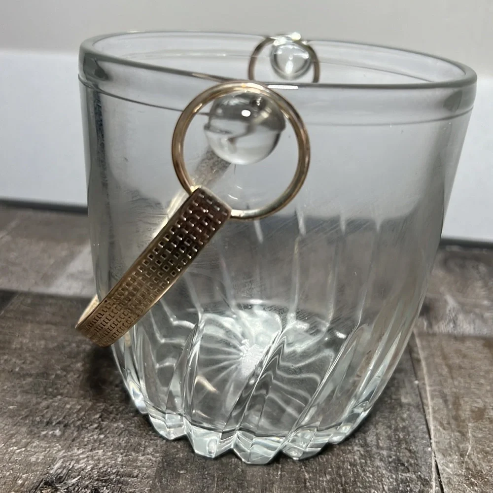 Vintage Clear Glass and Metal Handled Ice Bucket